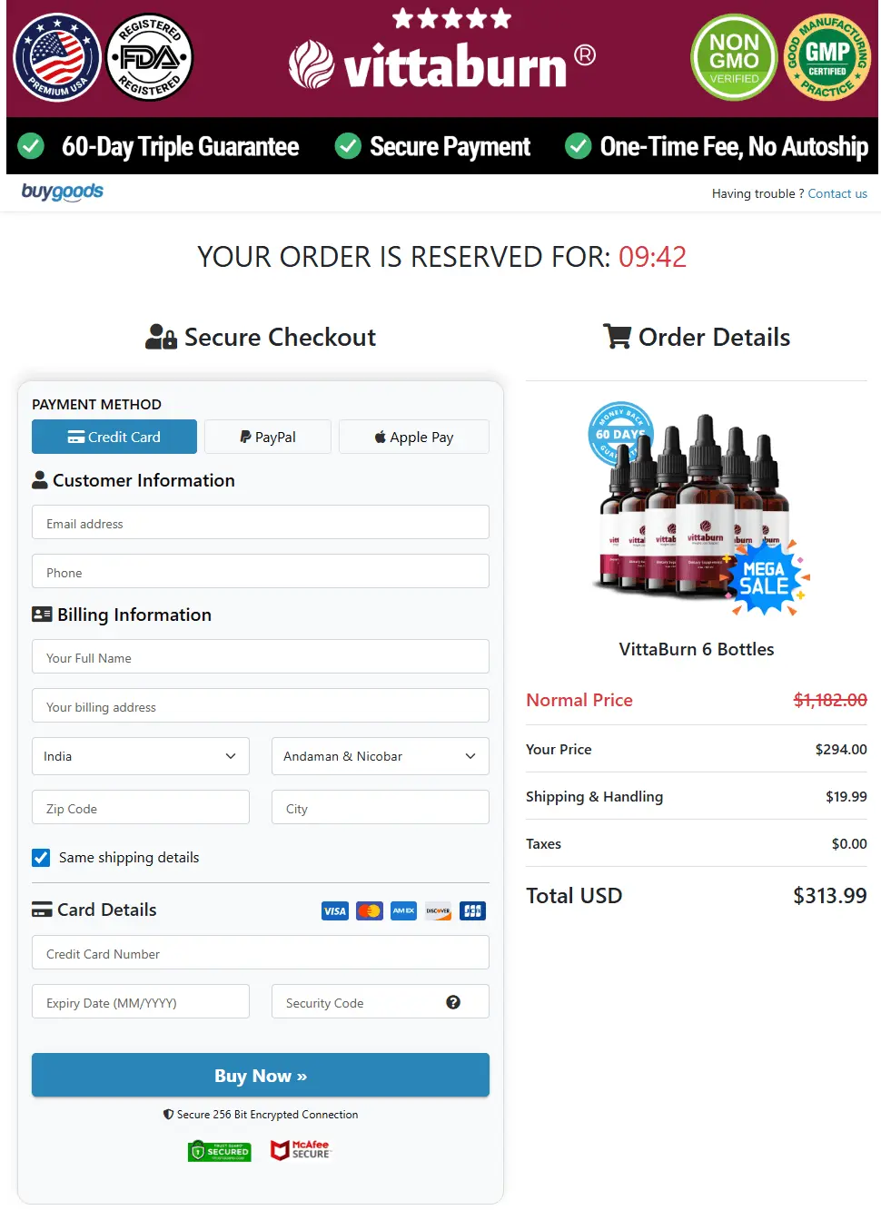 vittaburn buy page